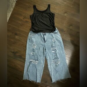 BUNDLE- OUTFIT Black Pleather Tank Top and Distressed Jeans